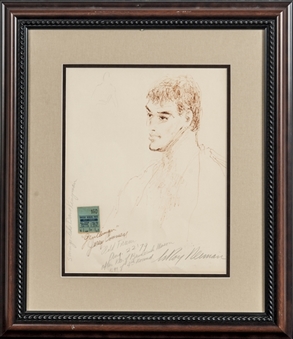 LeRoy Neiman Signed Sketch of Boxer Jerry Cooney in Framed Display (JSA LOA)